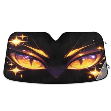 Imagem de ATTX Para-brisa de carro amarelo olhos de gato 134.6 cm x 59.7 cm escudo solar universal com proteção UV, persiana de janela frontal automática dobrável para caminhões Sedans SUVs #490