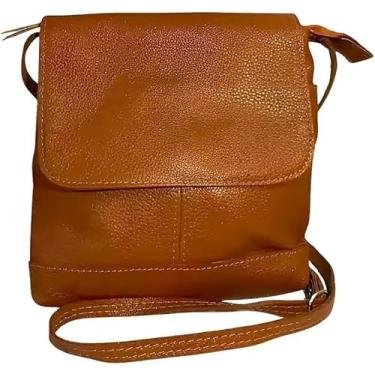 Imagem de Bolsa de Couro Legítimo Transversal Tiracolo Modelo Jô Tiracolo Feminina com Alças Ajustáveis (Caramelo)