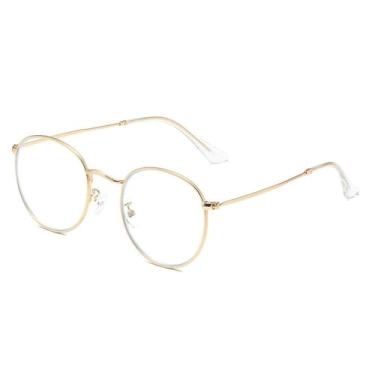 Imagem de Óculos de grau retrô clássicos ovais femininos com armação de metal transparente, óculos de grau masculinos redondos para computador, dourados.
