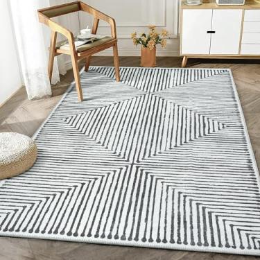 Imagem de Bloom Rugs Tapete lavável antiderrapante 1,2 m x 1,8 m - Tapete listrado preto/marfim para sala de estar, quarto, sala de jantar e cozinha - Tamanho exato: 1,2 m x 1,8 m