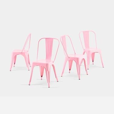 Imagem de AC Pacific Cadeiras de jantar de metal industrial de 45 cm de altura, assento empilhável de cozinha ou bar, design moderno durável, móveis de destaque versátil, conjunto de 4, rosa