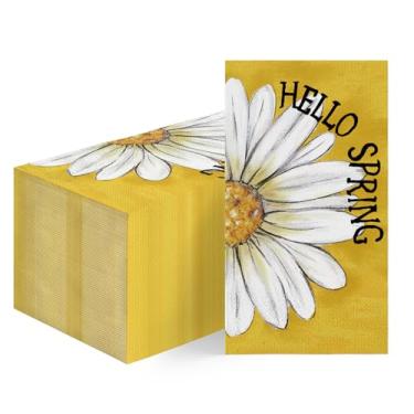 Imagem de Horaldaily 50 guardanapos decorativos de papel descartáveis primavera verão, toalha de mão margarida branca para festa, almoço, jantar, cozinha, decoração de banheiro