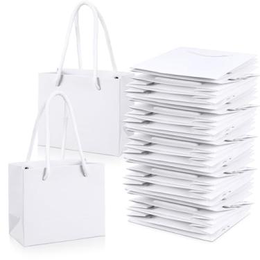 Imagem de 40 peças de mini sacos de presente brancos com alças, sacos de presente extra pequenos a granel, mini sacolas de compras de papel espessas para cartão pai, casamento, chá de bebê, lembrancinha de