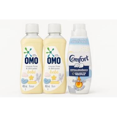 Imagem de OMO Lava Roupas Bebê Roupas Finas e Delicadas, Hipoalergênico, 450ml, 2 Unidades + Comfort Amaciante Concentrado Hipoalergênico com Óleo de Argan