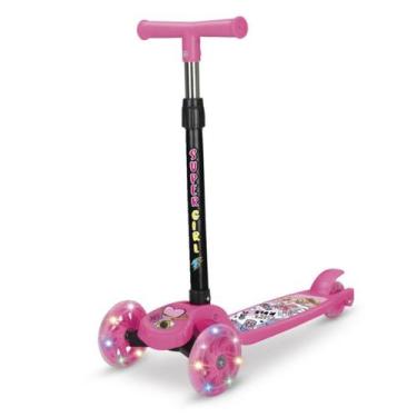 Imagem de Patinete Super Girl Infantil Luz De Led 30Kg Dobrável Rosa - Etitoys