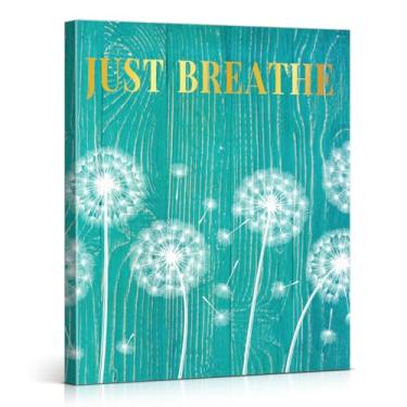 Imagem de Arte de parede vintage rústica dente-de-leão impressão floral dente-de-leão Just Breathe pintura de parede decoração de parede para casa fazenda sala de estar quarto 20 x 25 tela emoldurada
