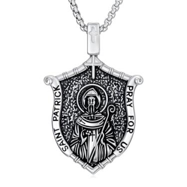 Imagem de IMZM Colares de Dia de São Patrício, colar de São Patrício, para homens, pingente de São Patrício, reze por nós, presentes católicos para irmão, filho, pai, marido, namorado, ele