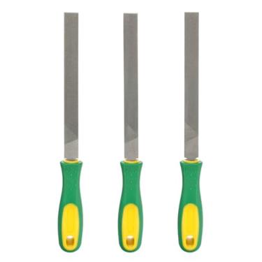 Imagem de HARFINGTON 3 limas de corte plano de 20 cm com dentes de corte duplo de aço de alto carbono com alça de plástico para remoção de rebarbação de madeira de metal