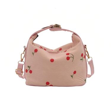Imagem de Bolsa de ombro cereja, bolsa tiracolo elegante com estampa de cereja, bolsa quadrada pequena de grande capacidade, rosa/branco, rosa, Moderno