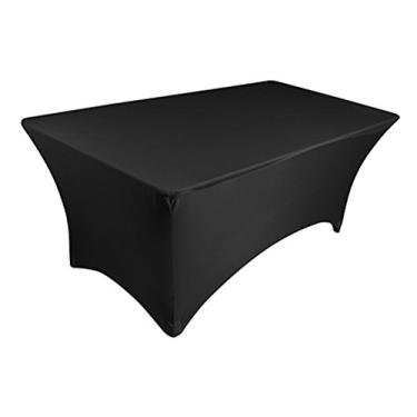 Imagem de Tektrum Toalha de mesa retangular de 1,8 m de comprimento, capa de jaqueta de elastano, capa de mesa justa de linho para feiras, DJ, casamento, festa, banquete, evento, quiosque, fornecedor - tecido