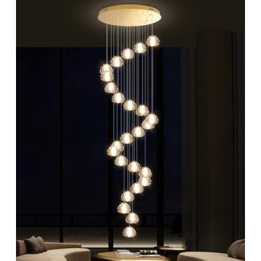 Imagem de Lustre moderno de 25 lâmpadas para tetos altos, lustre de cristal grande, luminária LED de braço longo para corredor, hall de entrada e escada, 3000K