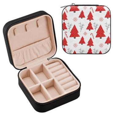 Imagem de Wassud Caixa de joias de viagem vermelha para mulheres, meninas, senhoras, noiva, mini organizador de joias de couro PU, caixa quadrada de armazenamento de joias para brincos, anéis, colar, pulseiras