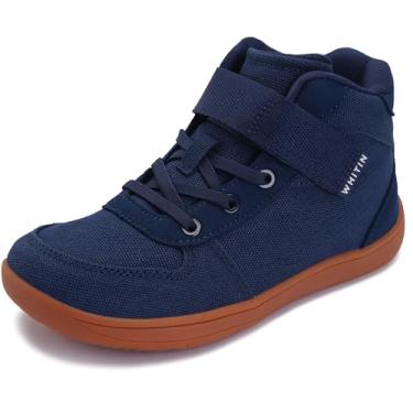Imagem de WHITIN Tênis de cano alto para meninos/meninas com pés descalços largos + Zero Drop + Tênis minimalista para crianças pequenas/grandes, Goma azul, 18