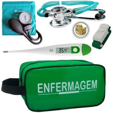Imagem de Kit Aparelho Pressão Estetoscópio Enfermagem Incoterm, Verde