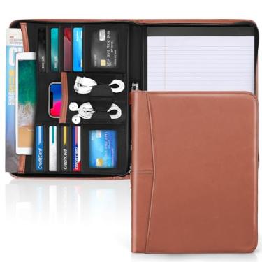 Imagem de Gorbado Pasta de pasta de portfólio Padfolio - Organizador de documentos com zíper A4 com 20 x 28 cm para homens e mulheres, marrom.