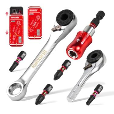 Imagem de Geinxurn Conjunto de mini chaves de catraca, 72 dentes, chave catraca de 6 mm para espaços apertados, suporte de broca de bloqueio magnético e mini catraca vem em uma caixa de estanho push-pull, ideal