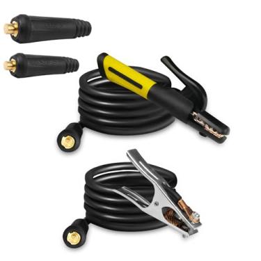 Imagem de Suporte de eletrodo SSIMDER com cabo e conjunto de grampo de terra, ferrão soldador de vara 600A com plugue Dinse 10-25 e 35-50, soldagem ARC resistente para casa, garagem e automotivo