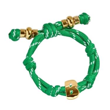 Imagem de VLINRAS Pulseira verde com nó bolha inicial pulseira corda nodosa letra bufante pingente joia personalizada, Adjustable, Latão, Sem Pedra Preciosa