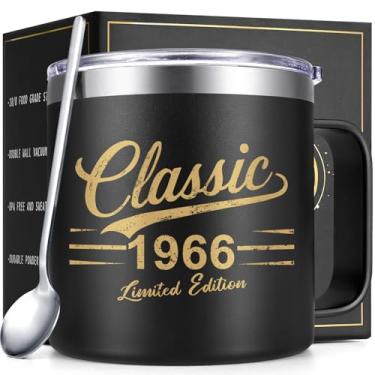 Imagem de Qtencas Presentes de aniversário de 60 anos para homens, caneca de café clássica com isolamento térmico de 1966 com tampa e canudo, ideias de presente de aniversário masculino para pai, irmão, avô