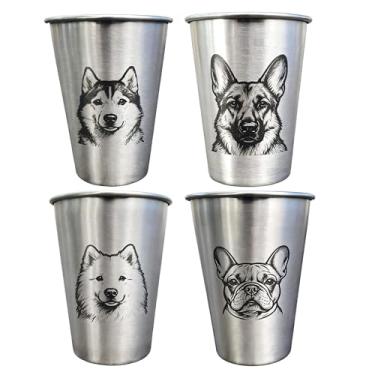 Imagem de LVDGE Pacote com 4 copos cônicos de aço inoxidável de 473 ml - Animais gravados a laser, copos de metal duráveis empilháveis para bebidas frias para festas e eventos ao ar livre (conjunto 3 para cães)