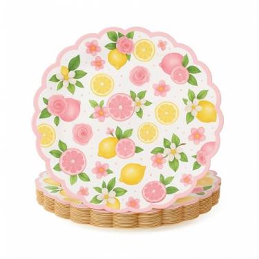 Imagem de Havawish 100 peças de pratos de papel limão rosa pratos de papel frutas de verão descartáveis jantar sobremesa talheres ou verão rosa limão temático aniversário chá de bebê suprimentos de festa de