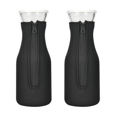 Imagem de Beautyflier 2 peças de neoprene para garrafa de vidro de 1 litro, mangas isoladas para jarro de vidro de 1 L, seguro para máquina de lavar, 1 litro de dispensador de bebidas para brunch, festas
