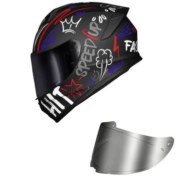 Imagem de Capacete Race Tech Hit Faster Preto e Vermelho Fosco Mais Viseira Prata-Masculino