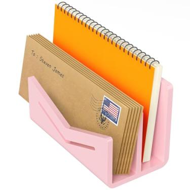 Imagem de Beego Bancada organizadora de envelopes e correios - 2 compartimentos organizador de mesa de acrílico rosa porta-cartas, classificador de arquivos de mesa, suporte de pasta de documentos para