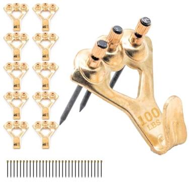 Imagem de Ganchos para porta-retratos resistentes suportam até 45 kg – Pacote com 10 com pregos | Ganchos para pendurar quadros para drywall – Ferragens para pendurar espelho – Cabides para parede de gesso