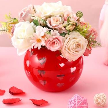 Imagem de FoldTier Vaso de flores redondo de vidro para coração e amor dos namorados, centro de mesa, decoração de dia dos namorados, tigela de vidro para suporte de doces, decorações de mesa, presentes para