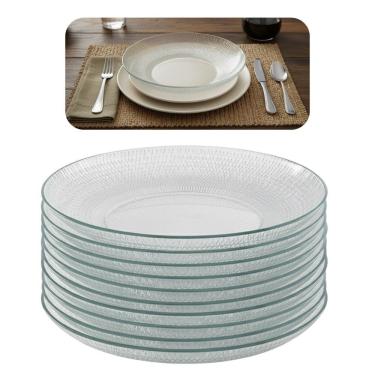 Imagem de Jogo 10 Prato Fundo De Vidro Gema Plus Transparente 22,5cm Class Home