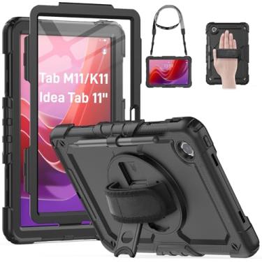 Imagem de HXCASEAC Capa para Lenovo Tab M11/K11 LTE 11 polegadas com protetor de tela/suporte para caneta/alça rotativa, capa protetora para tablet M11 (TB-330FU/TB-330XU) 2024, preta