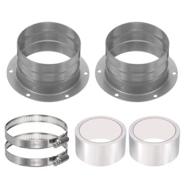 Imagem de PATIKIL Flange de conector de duto de 7 cm, pacote com 2 unidades de flange de tubo reto de ferro galvanizado, conector de ventilação do secador com braçadeira para sistema HVAC de ventilação de