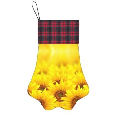 Imagem de SKKNT Impressão de girassol amarelo meias de Natal animais de estimação decoração de natal cães gatos árvore decoração doce presente conveniente