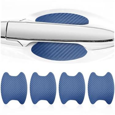 Imagem de 4 peças adesivos de maçaneta de carro de fibra de carbono alça de porta de carro adesivo adesivo adesivo universal livre de arranhões acessórios de proteção para carro (azul)