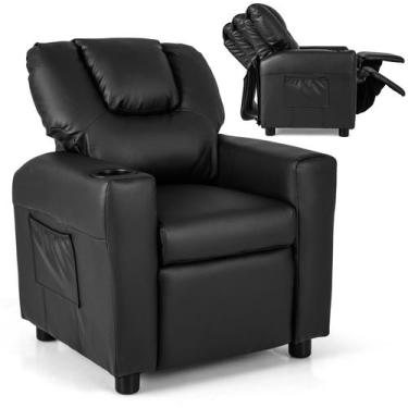 Imagem de Cadeira Reclinável Infantil Costzon em Couro PU Preto - com Porta-Copo