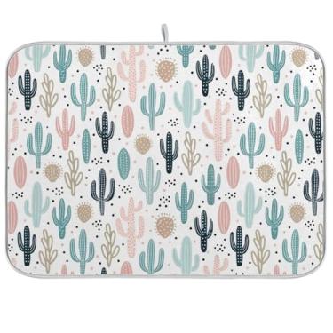 Imagem de Tapetes de secagem de pratos brancos de cacto pastel, 40,6 x 45,7 cm, reversível para café, escorredor de louça, microfibra para decoração de bancada de cozinha