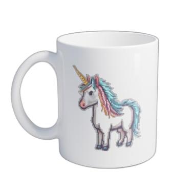Imagem de Caneca Xícara de Café Porcelana 300ml Design Unicórnio Pixelado Colorido