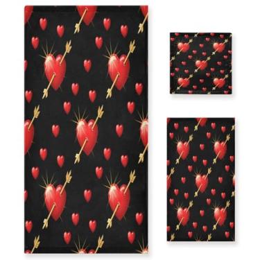 Imagem de Wassud Conjunto de 3 toalhas de banho de dia dos namorados Hearts Arrows, toalhas supermacias e absorventes para banheiro, toalhas de banho de secagem rápida, toalha de banho para academia, spa, hotel