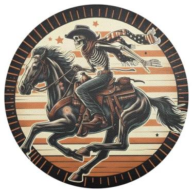 Imagem de Conjunto de 1 jogo americano redondo de PVC durável com cavalo esqueleto vintage, 38 cm, lavável, tapete de mesa de jantar