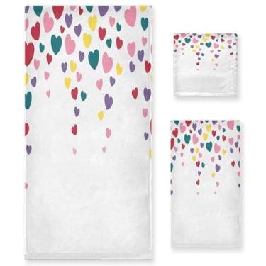 Imagem de Wassud Rainbow Hearts Conjunto de 3 toalhas de banho para dia dos namorados, toalhas super macias e absorventes para banheiro, toalhas de banho de secagem rápida, toalha de banho para academia, spa