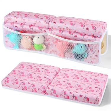 Imagem de SKEFOLI Conjunto de joelheira e descanso de cotovelo para banho de bebê, 3,8 cm de espessura com organizador de brinquedos, almofadas para apoiar o braço, essenciais, almofada ideal para o banho (rosa