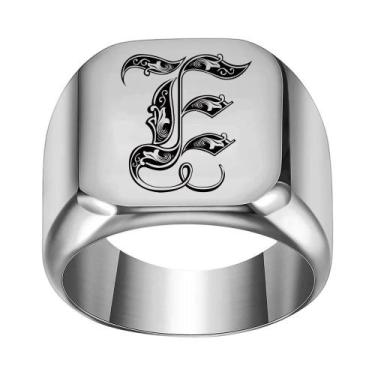 Imagem de Moda 26 inglês inicial titânio aço masculino anel para homens retro pu