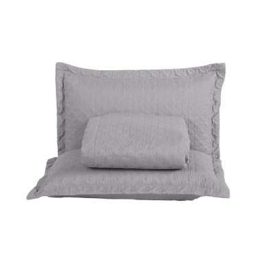 Imagem de Kit Cobre Leito Attualle Super King, 3 Peças, Matelado Premium,100% Poliéster 300 Fios, Cinza, Toque Aveludado, 260x310cm, Liso, Aba Americana