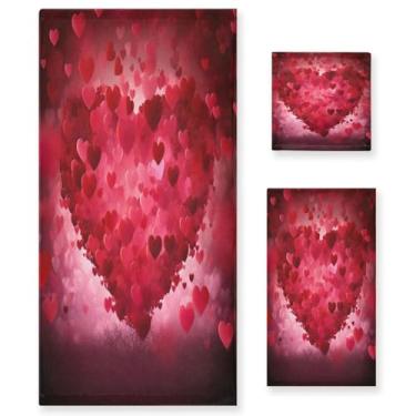 Imagem de Wassud Red Love Heart Conjunto de 3 toalhas de banho para dia dos namorados, toalhas super macias e absorventes para banheiro, toalhas de banho de secagem rápida, toalha de banho para academia, spa