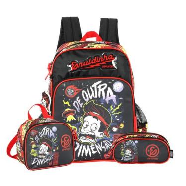 Imagem de Kit Mochila Enaldinho Costas Lancheira e Estojo Triplo Kids, Preto