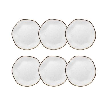 Imagem de Cj 6 Pratos para Sobremesa de Porcelana Orgânico Ryo Maresia Branco/Marrom 21,5cm Oxford