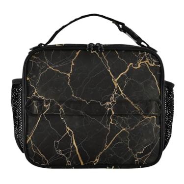 Imagem de Joisal Lancheira clássica de mármore preto com veia dourada para mulheres, meninas, lancheira com alça de ombro masculina e infantil para trabalho, escola, bolsa térmica rosa fofa