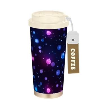 Imagem de Caneca de viagem de café com manchas pastel, azul, rosa, preto, 40 ml com canudo e tampa, copos de parede dupla isolados a vácuo com revestimento cerâmico para escola, escritório, festa, acampamento