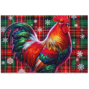 Imagem de Quebra-cabeça adulto de tartã de Natal de galo 500 peças com estampa de animais de flores grandes presentes de festa de elefante branco, 51 x 35 cm